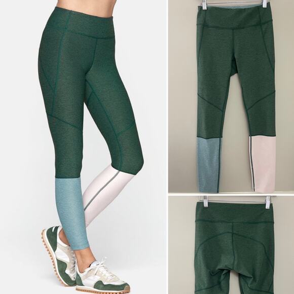 Outdoor Voices The Dipped Warmup Leggings Colorblock‎ Hunter Green Blue Pink S - Picture 1 of 9